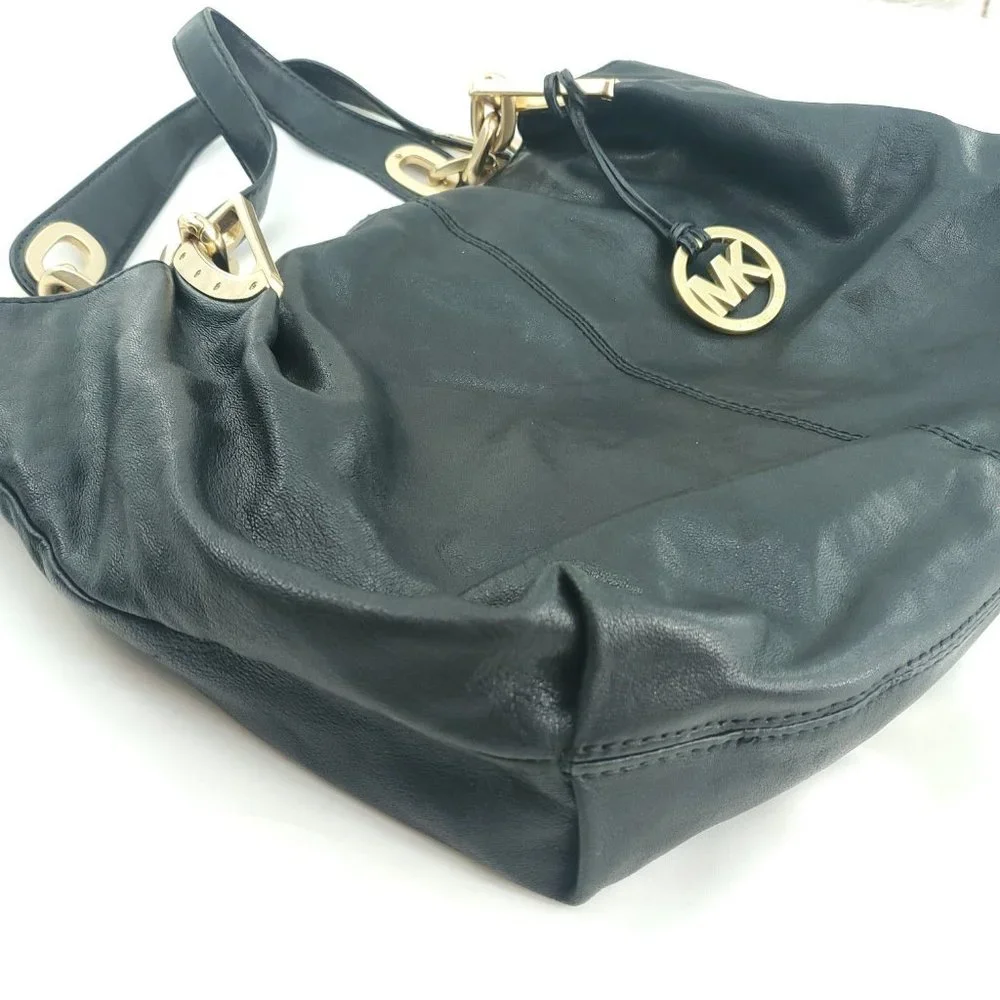 Michael Kors Womens Black Leather Double Handles Shoulder Handbag Purse